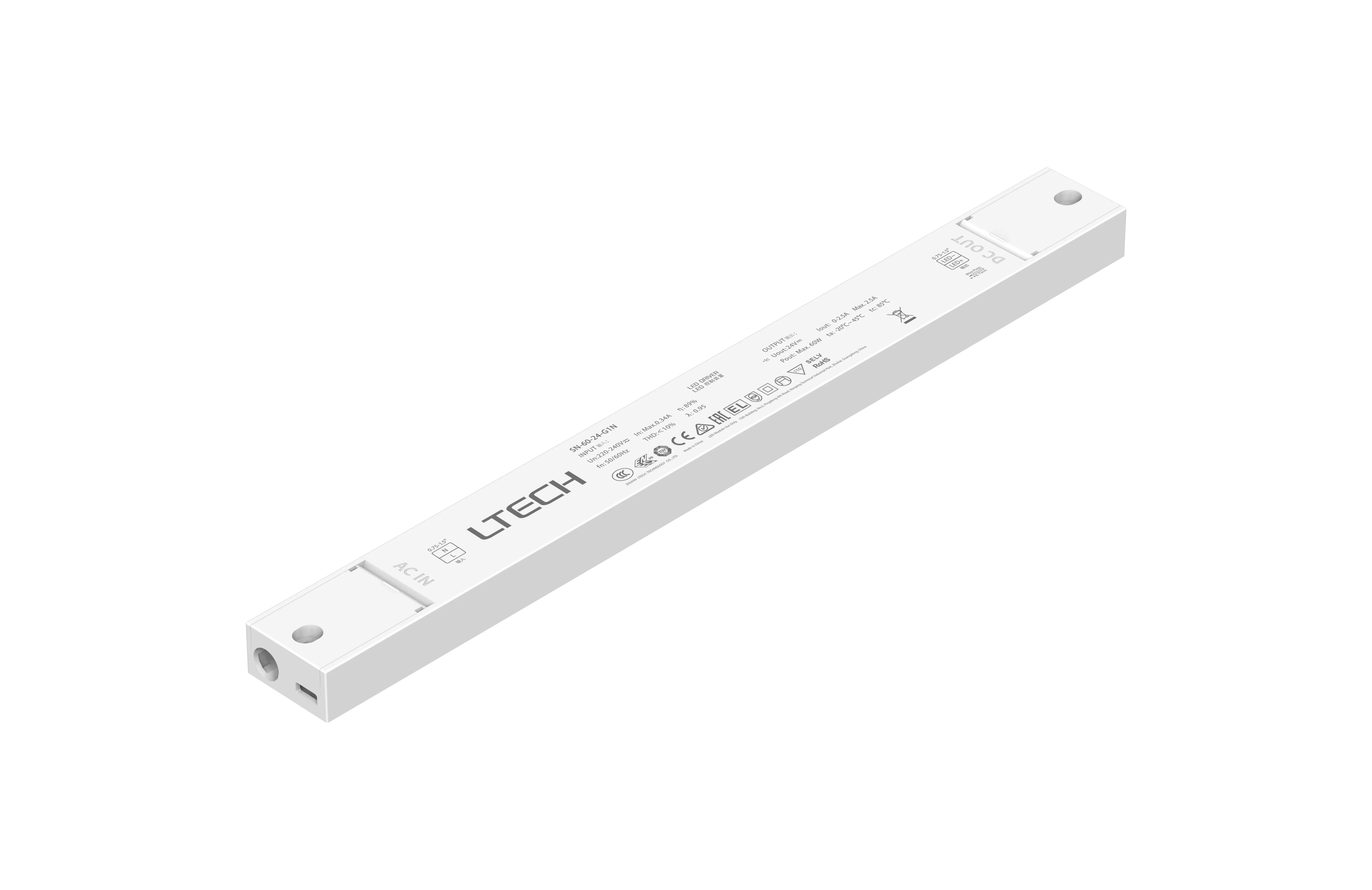 Intelligent Constant Voltage  LED Driver, ON/OFF, 60W, 24VDC 2.5A , 220-240Vac, IP20, 5yrs Warrenty.